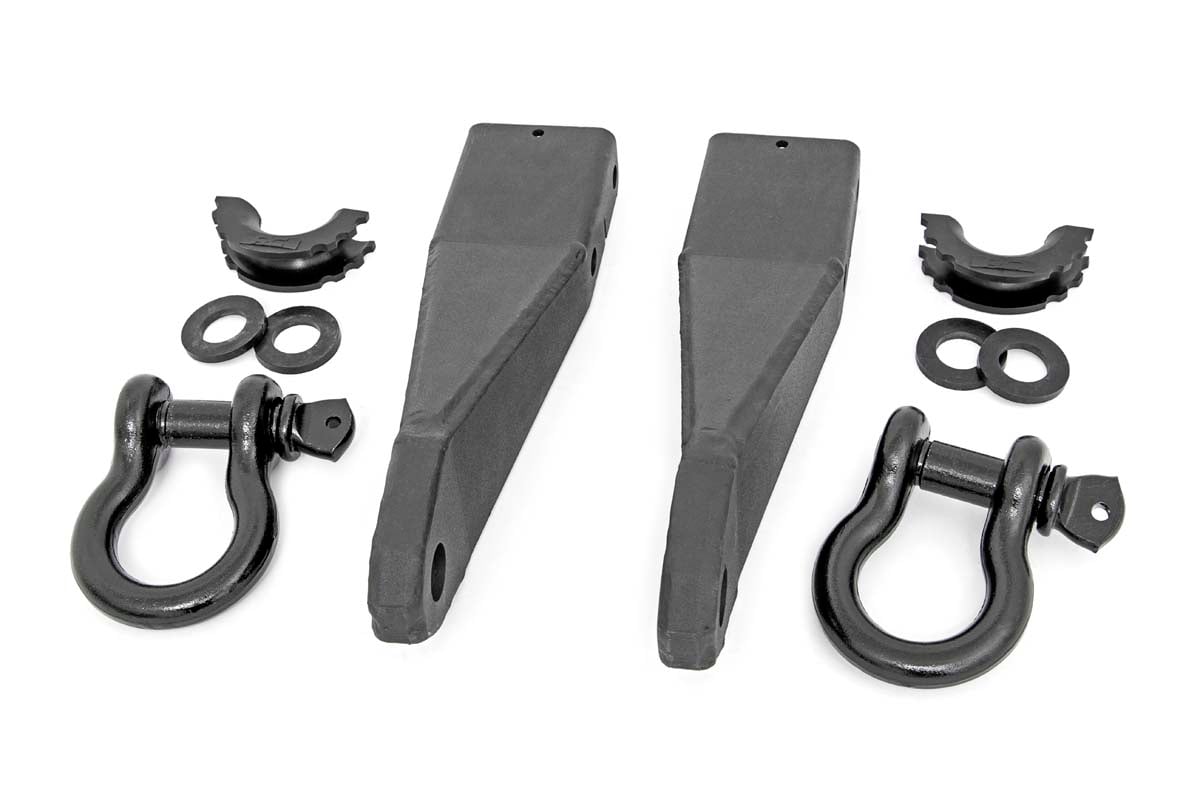GMC Sierra 2500 HD Tow Hook to Shackle Conversion Kit - Front - Rough Country - D-Ring Combo - Black - '20-'24